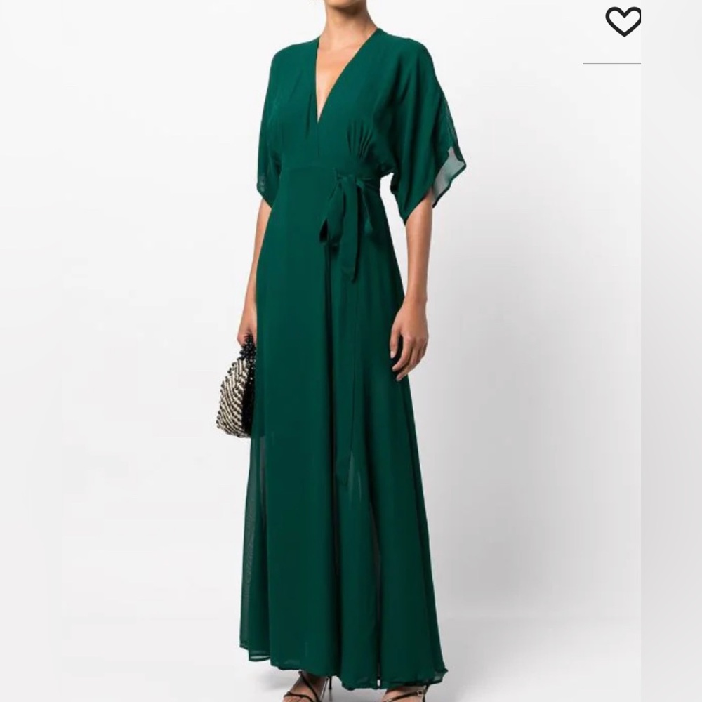 Reformation Emerald Green V-Neck Tie-Waist Maxi Dress